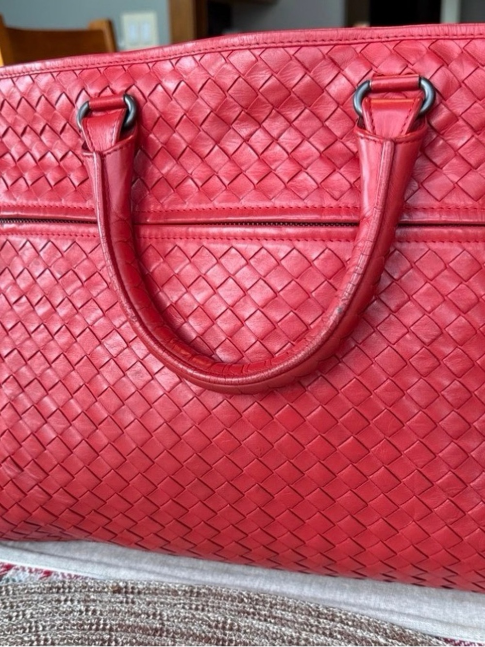 Bottega Veneta Red Intrecciato Woven Top-Handle Satchel Boston bag